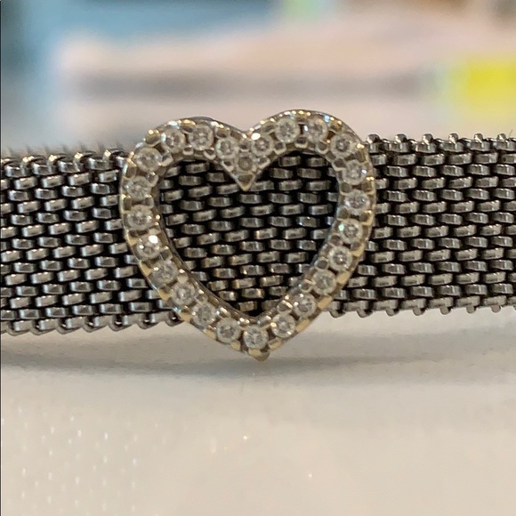 Diamond Heart Bracelet on Silver Chain-18K - Picture 4 of 6